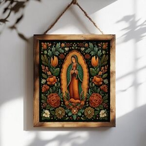 Guadalupe Mexican Virgen ArtPrint Desert Virgin Mary Folk Art Wall Decor